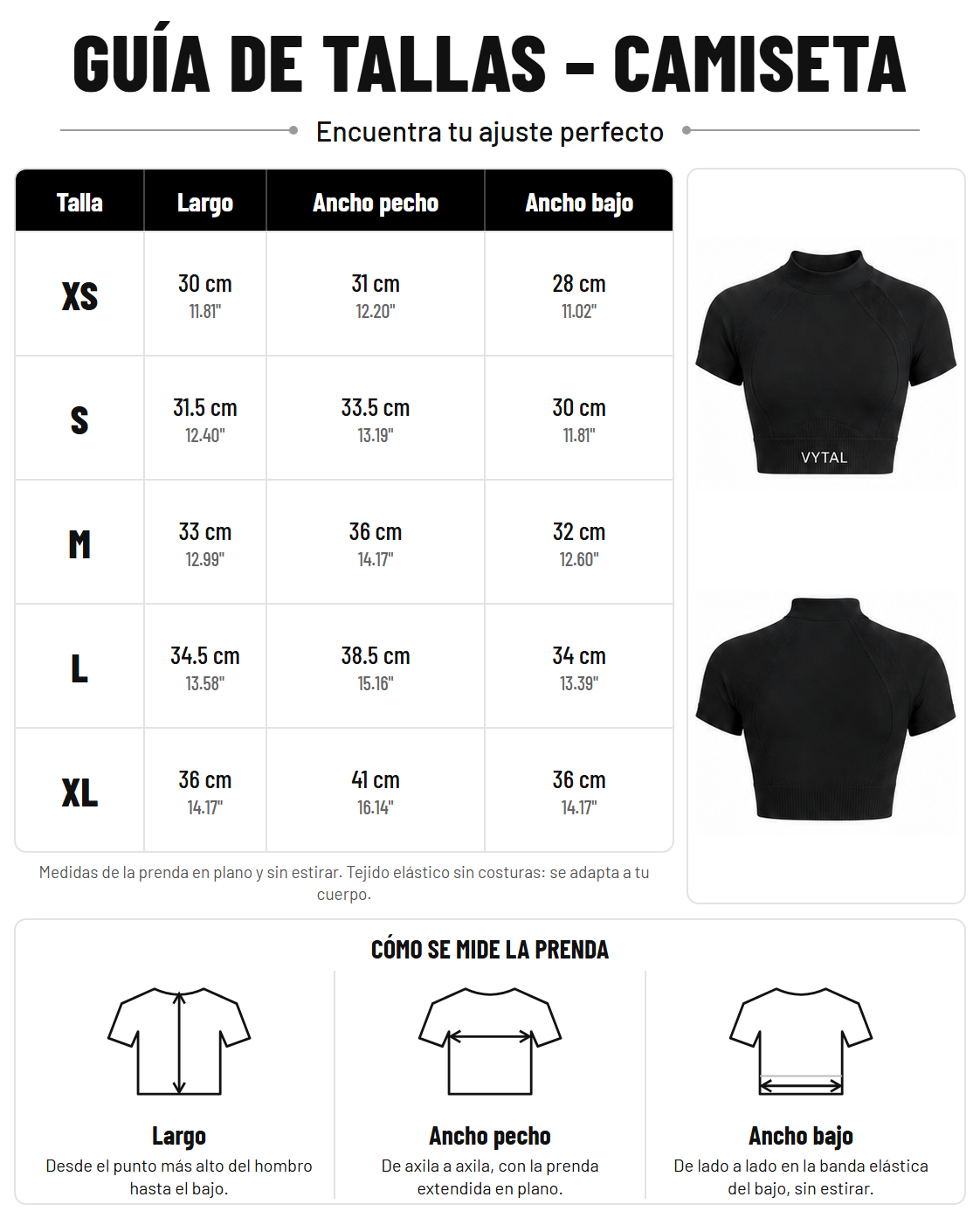 Guía de tallas camiseta XS-XL